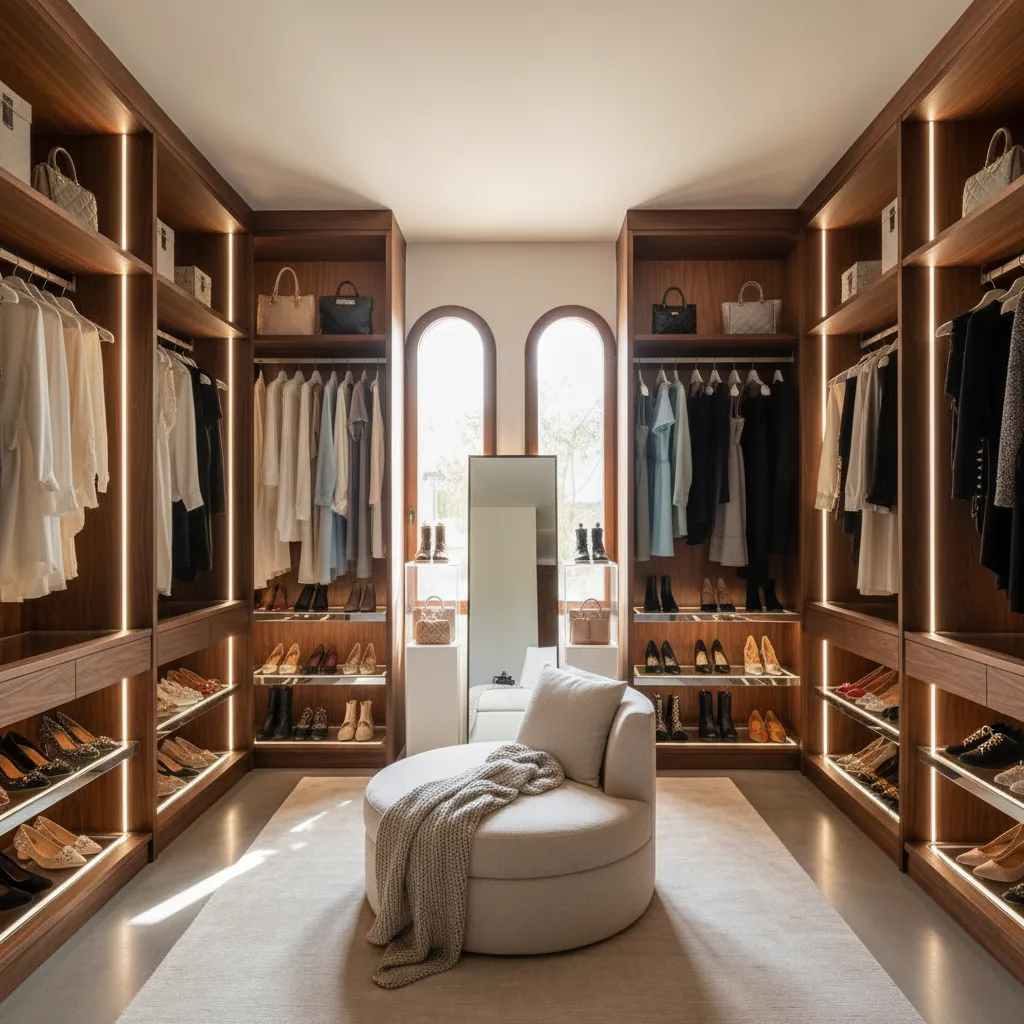Vestidor amplio con prendas ordenadas por color